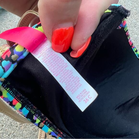 Victoria’s Secret 36C Gold Strappy Back Neon Color Dot Underwire Bandeau Bikini - Picture 4 of 5